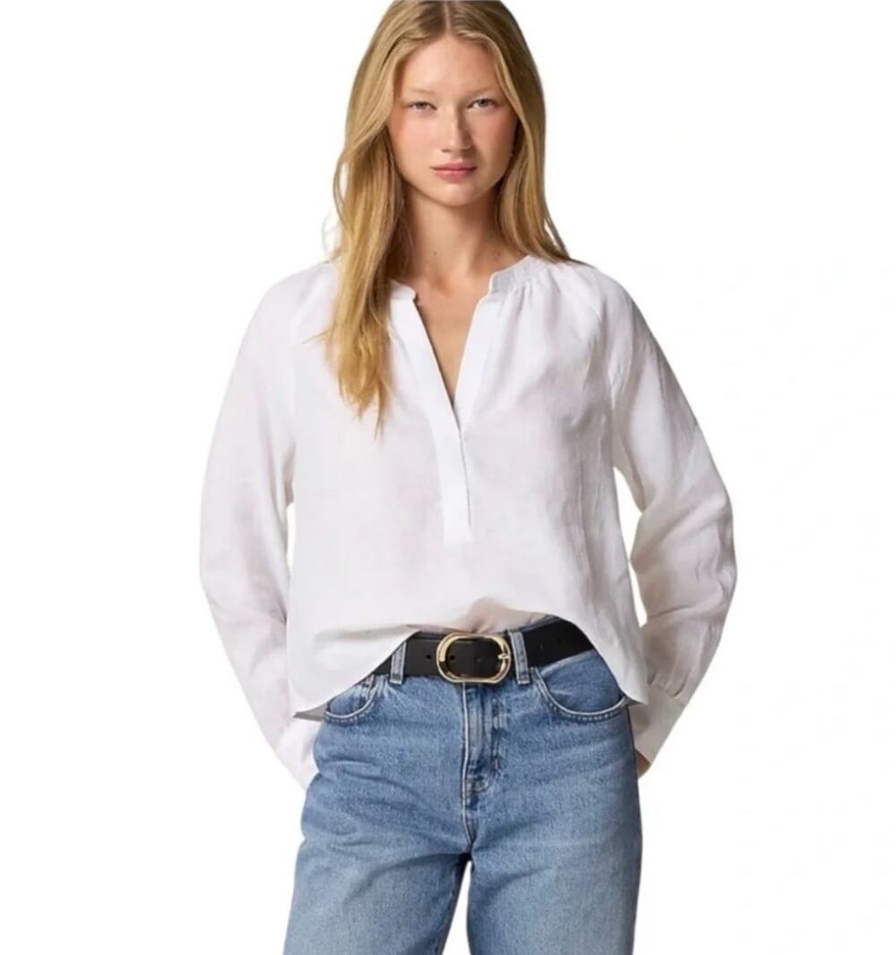 J. Crew Cabana Top in Pure Linen White C1542 Size M